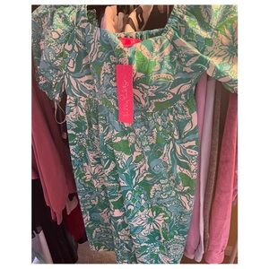 Lilly Pulitzer Green and White Floral Off-Shoulder Mini Dress
